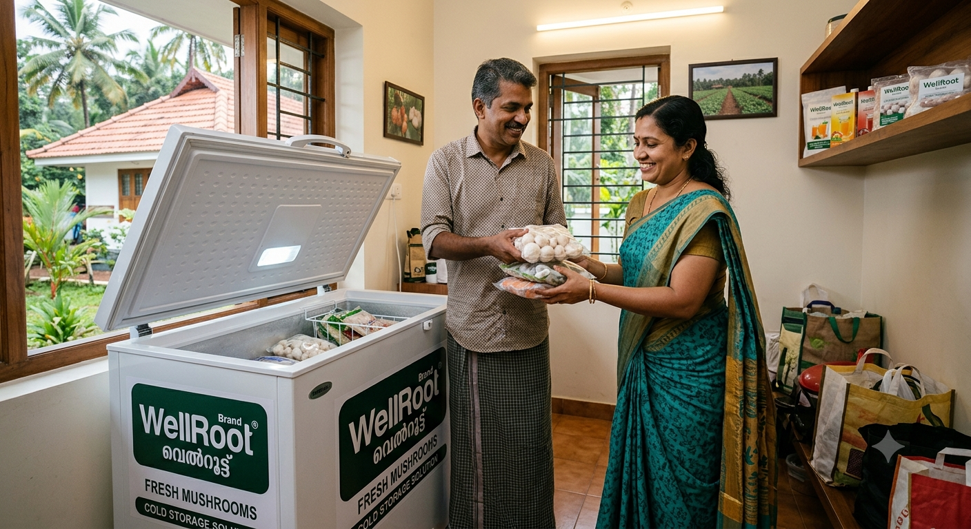 Retired person managing WellRoot mushroom distribution from home